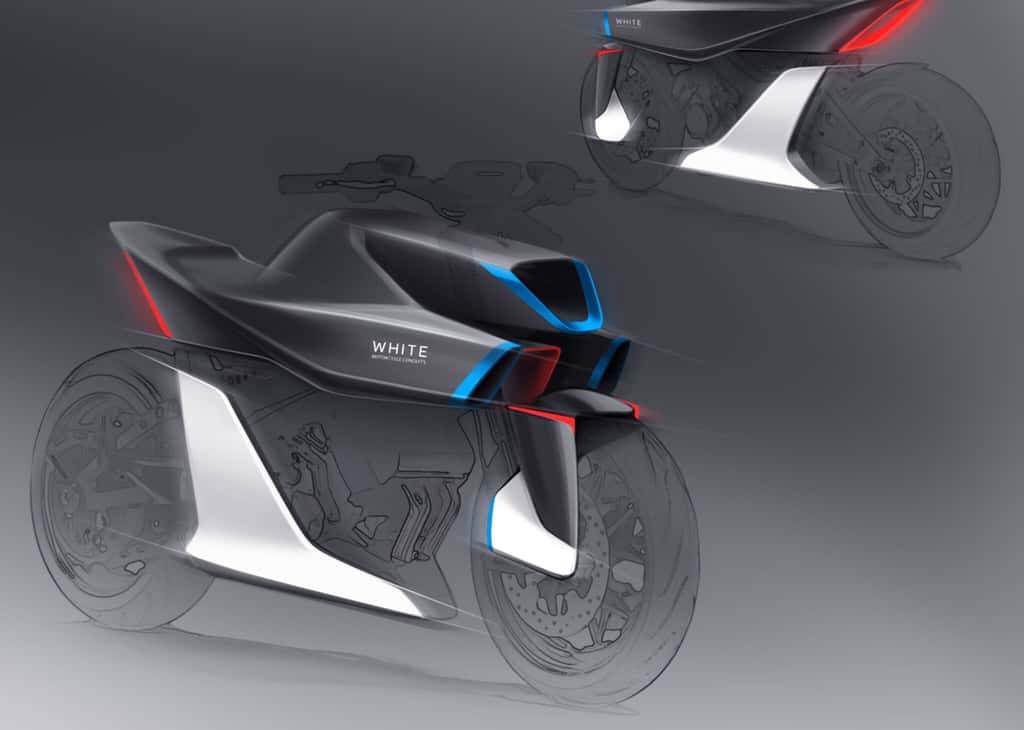 Le concept de moto et ses tubes dans lesquels l’air s’engouffre. © WMC