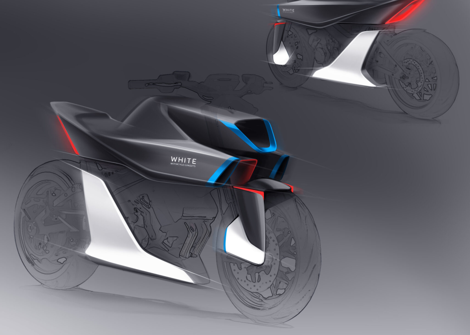 Le concept de moto et ses tubes dans lesquels l’air s’engouffre. © WMC